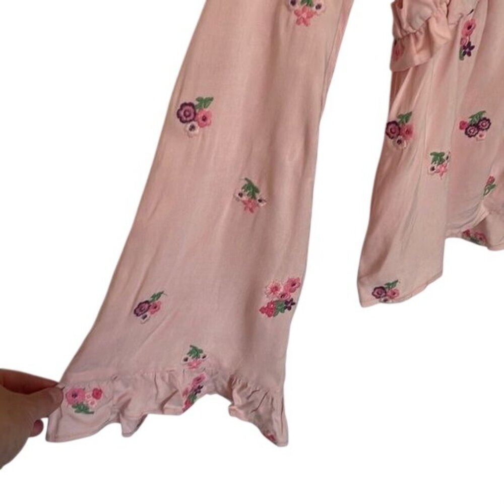 Tularosa | Floral Embroidered Plunging V Neck Button Down Bell Sleeve Top Small - Picture 4 of 9